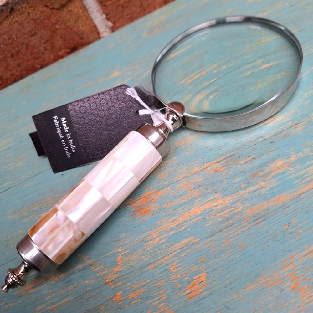 Magnifying Glass Gift Mother of Pearl Handle Silver NEW with Tag